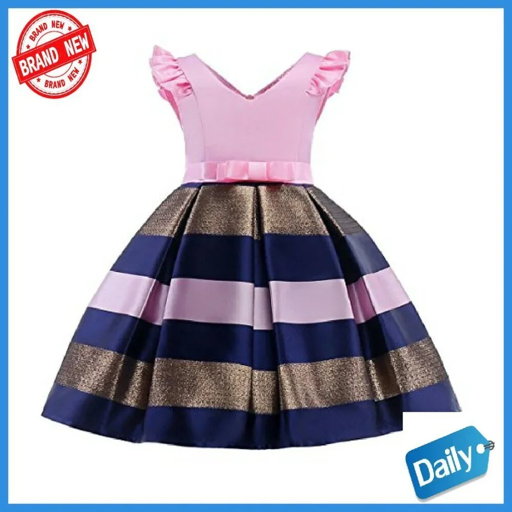 Girls Sleeveless Party Dress 2-10T Ruffles V-Neck Knee Length